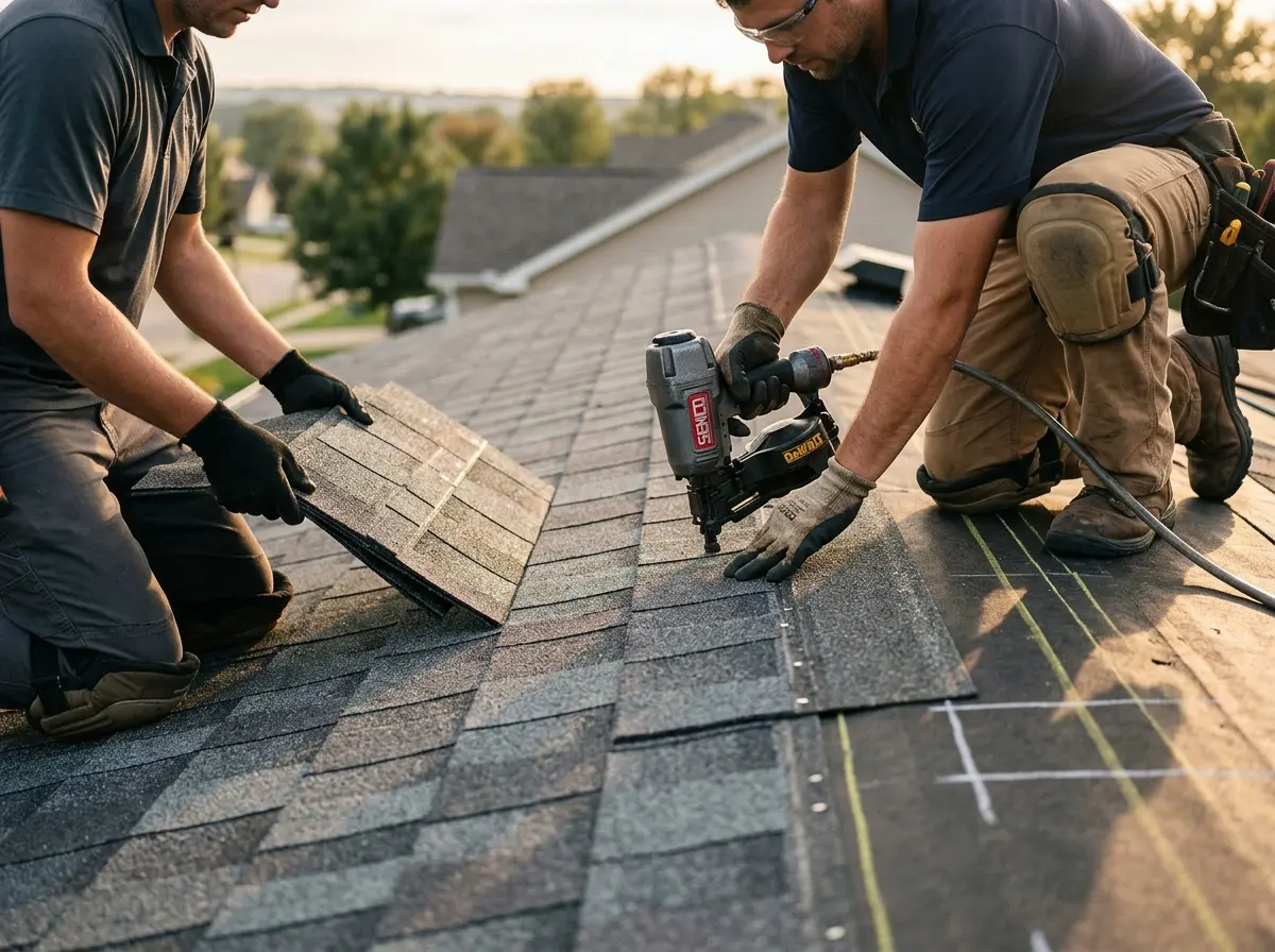 Professional roofer working on a residential roof in Bath